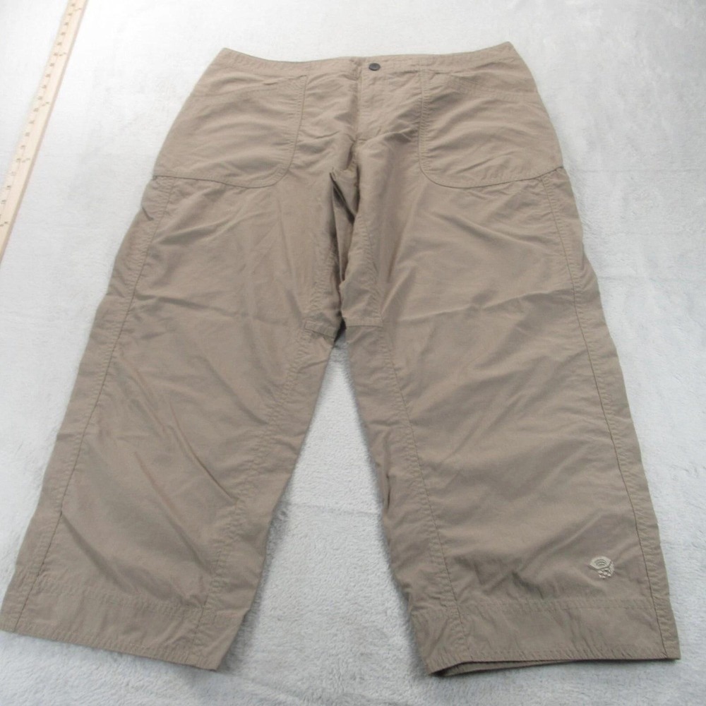 Mountain Hardwear Pants Women 12 Tan Zip Fly Pockets Cropped Hiking Nylon Rain